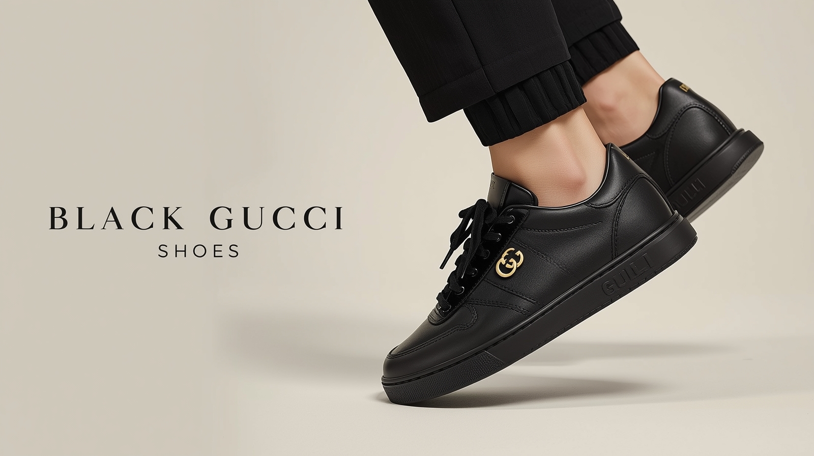 Luxury black Gucci sneakers editorial banner